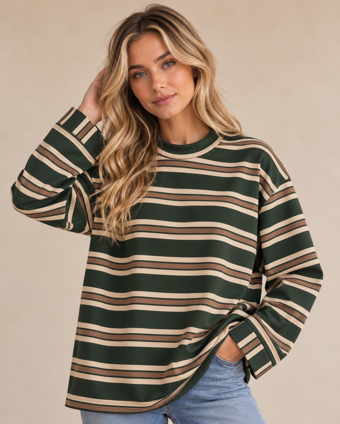 Allie Striped Drop Shoulder Long Sleeve Top
