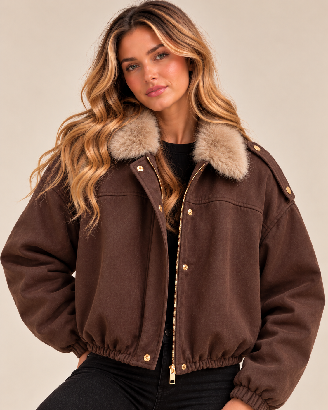 Roxie Suede Faux Fur Lined Bomber Jacket