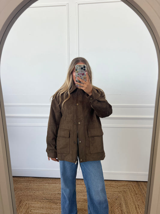 SUEDE FEEL OVERSIZED UTILITY SHACKET/JACKET