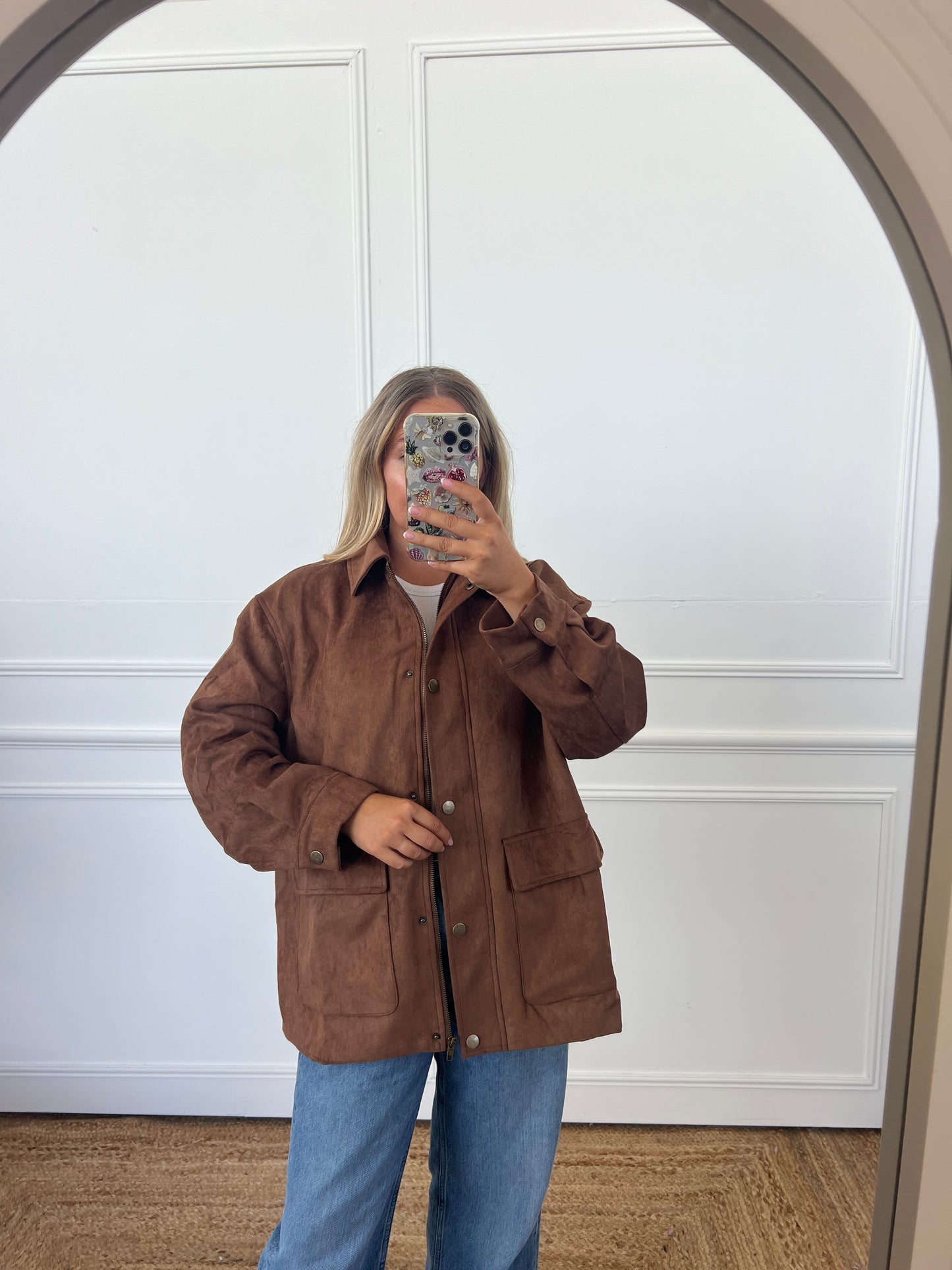 SUEDE FEEL OVERSIZED UTILITY SHACKET/JACKET
