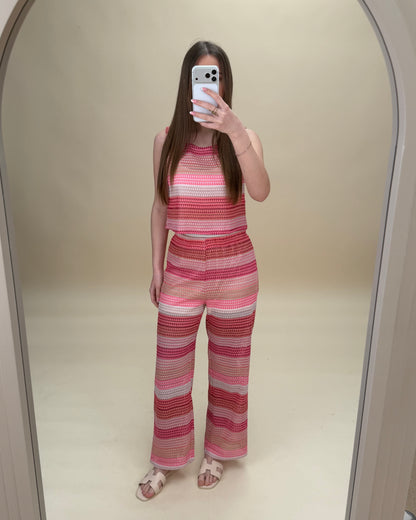 Striped Crochet Knit Trousers