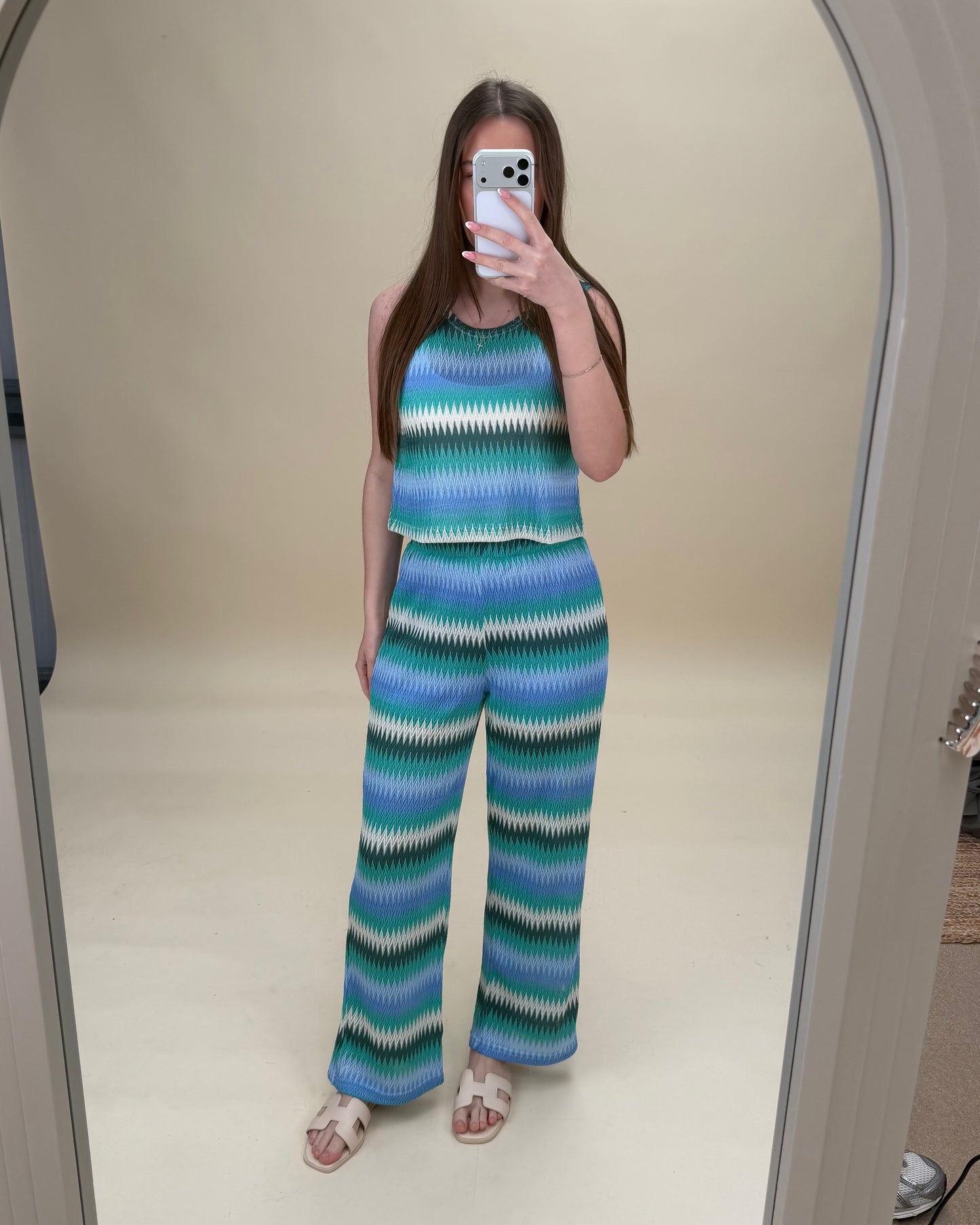 Striped Crochet Knit Trousers