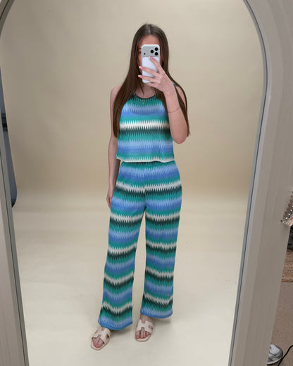 Striped Crochet Knit Trousers