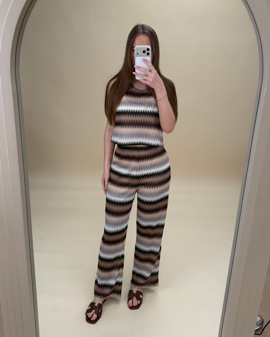 Striped Crochet Knit Trousers