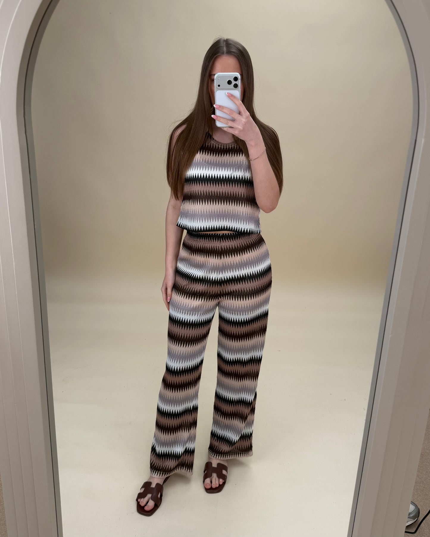 Striped Crochet Knit Trousers