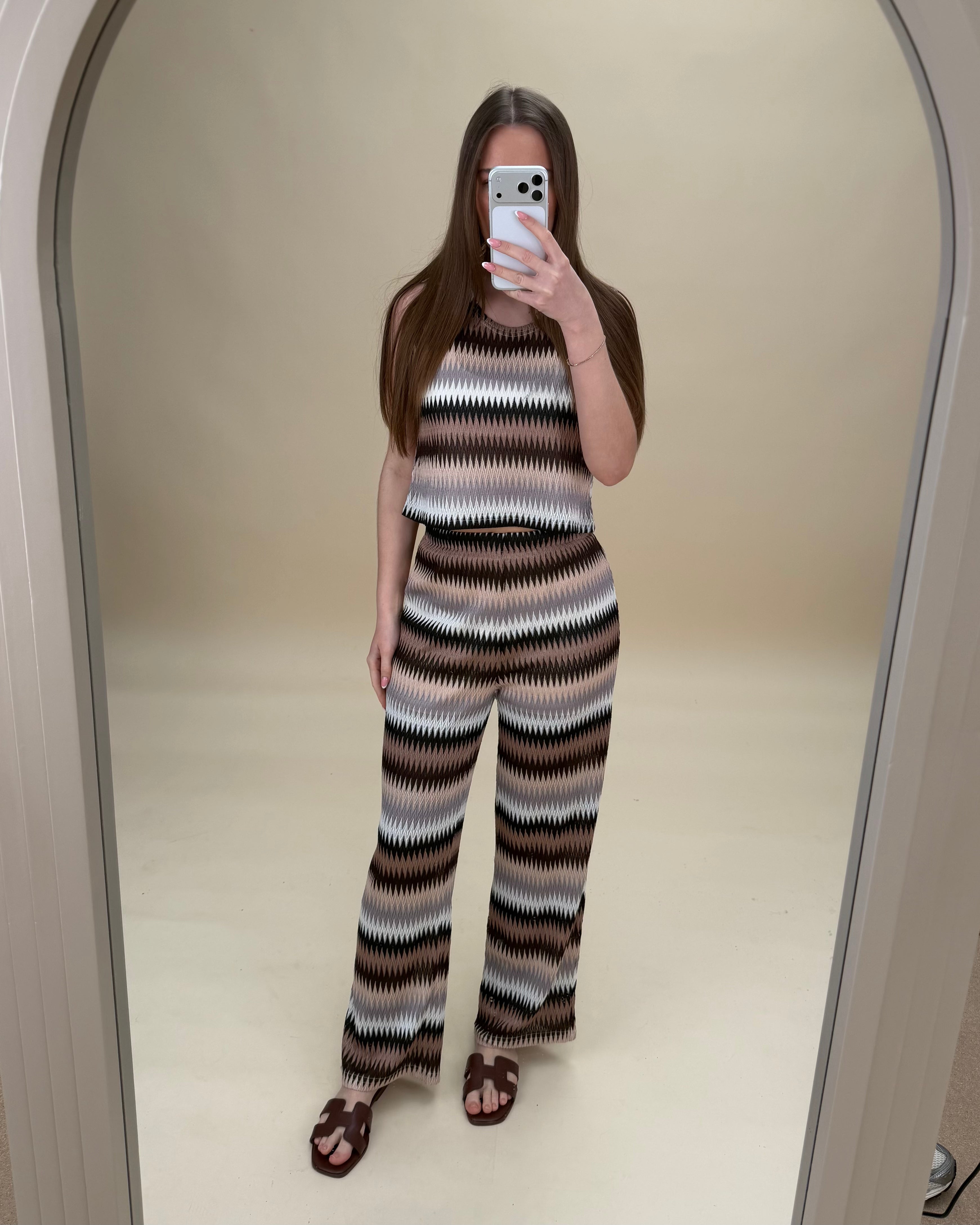 Striped Crochet Knit Trousers