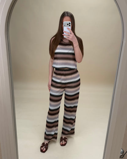 Striped Crochet Knit Trousers