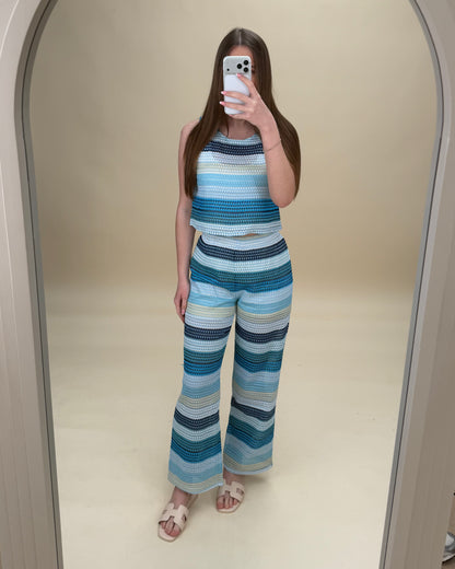 Striped Crochet Knit Trousers