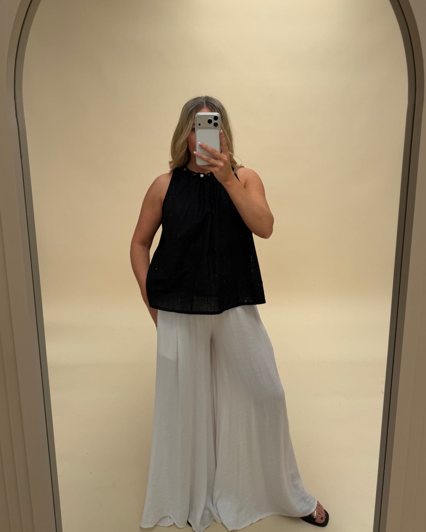 BEADED DETAILING COTTON SLEEVELESS BLOUSE