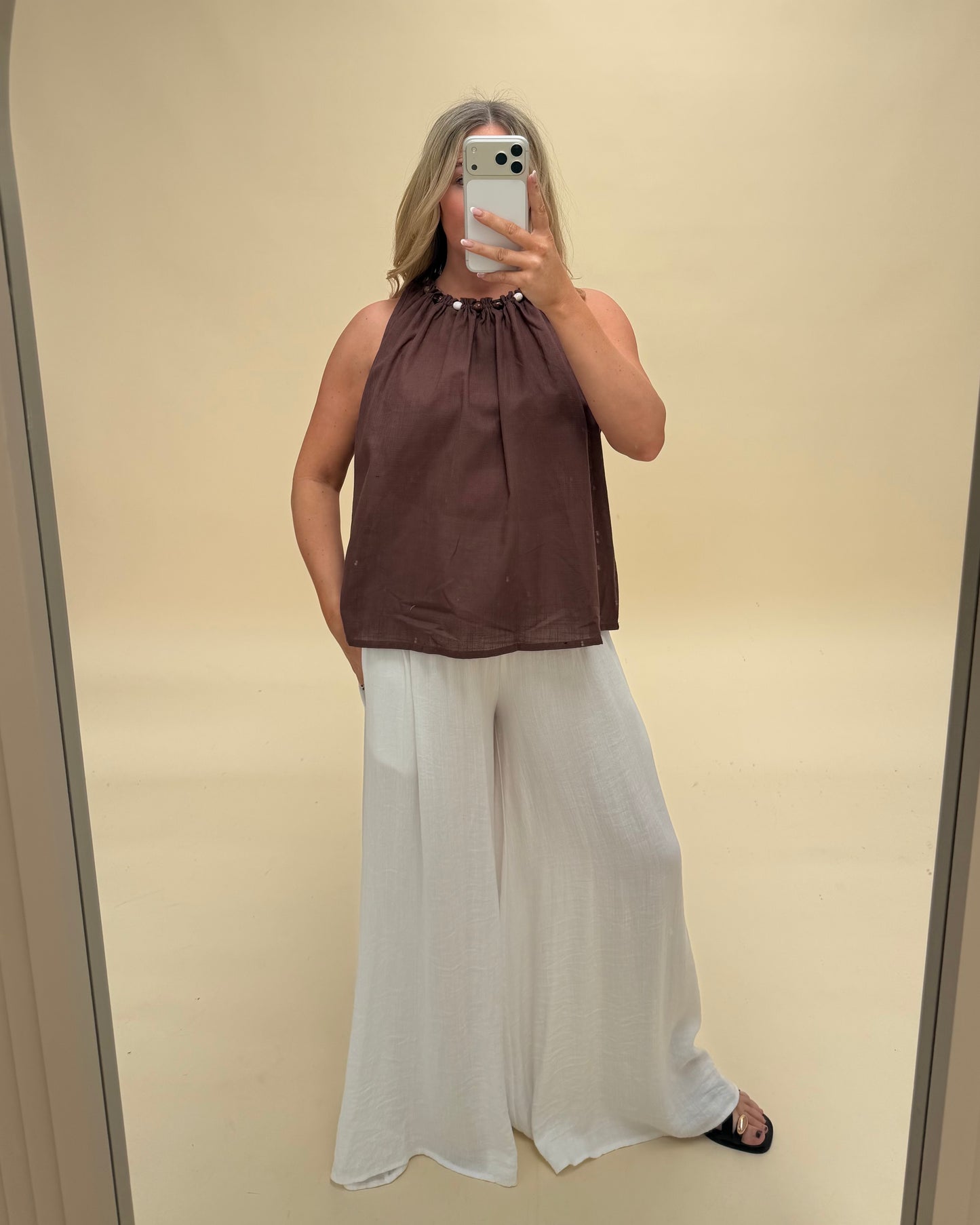 BEADED DETAILING COTTON SLEEVELESS BLOUSE