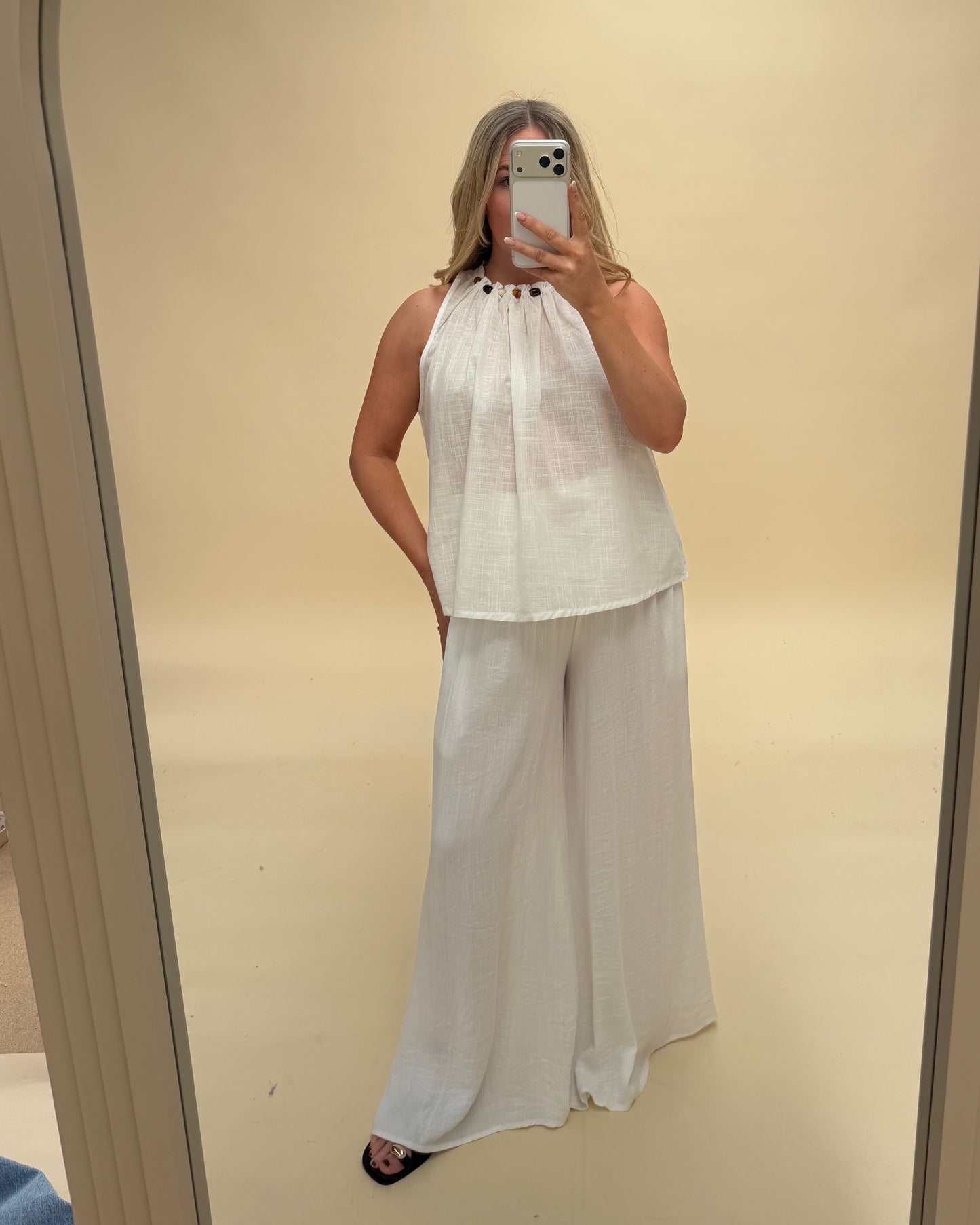 BEADED DETAILING COTTON SLEEVELESS BLOUSE