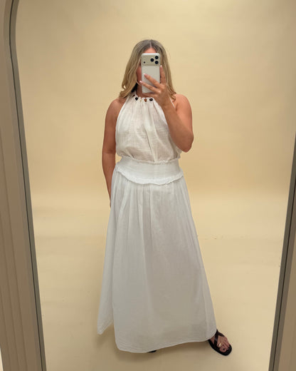 SMOCKED WAIST MIDAXI SKIRT