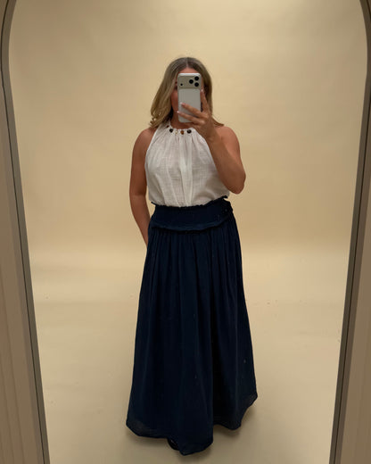 SMOCKED WAIST MIDAXI SKIRT