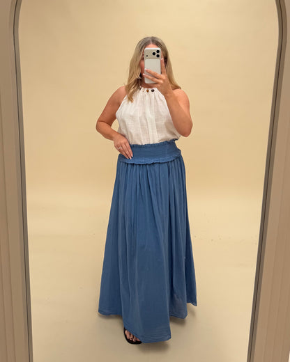 SMOCKED WAIST MIDAXI SKIRT