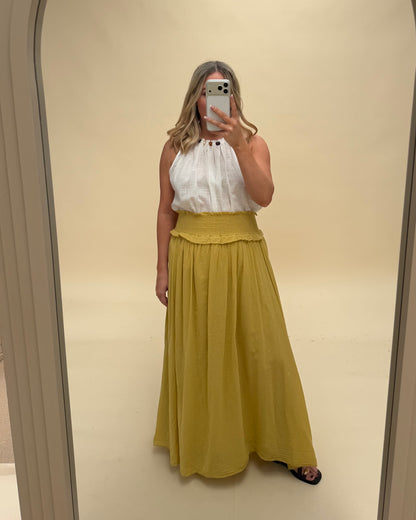 SMOCKED WAIST MIDAXI SKIRT