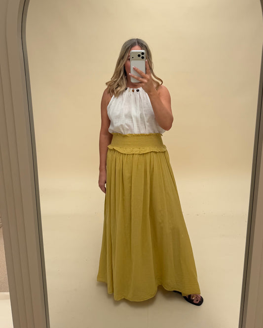 SMOCKED WAIST MIDAXI SKIRT