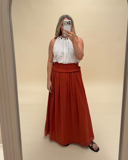 SMOCKED WAIST MIDAXI SKIRT