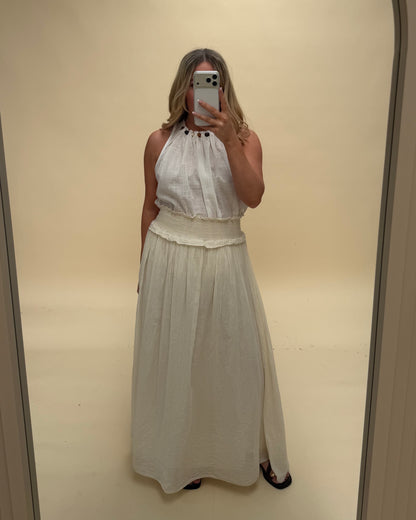 SMOCKED WAIST MIDAXI SKIRT