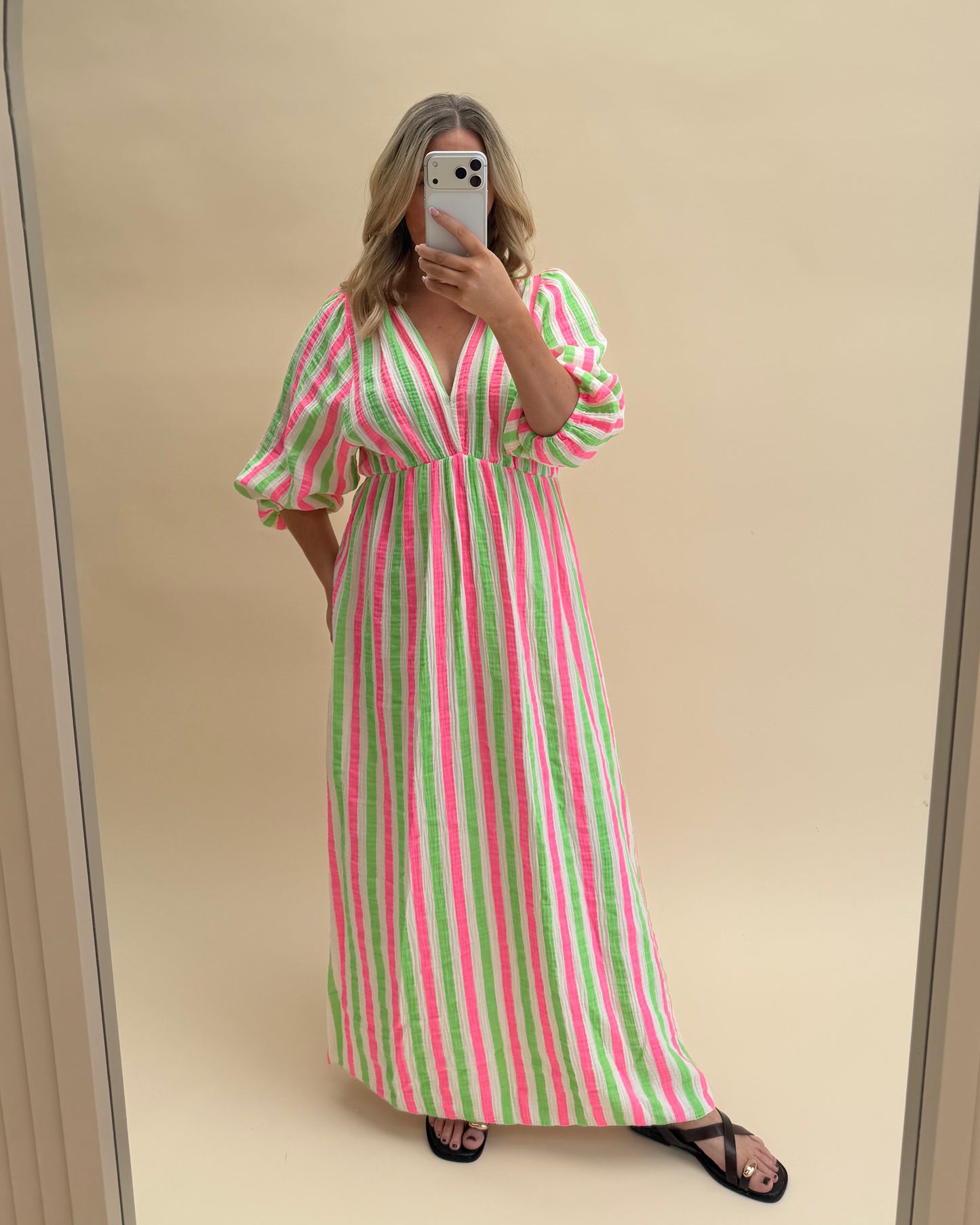 STRIPE CHEESECLOTH COTTON DRESS