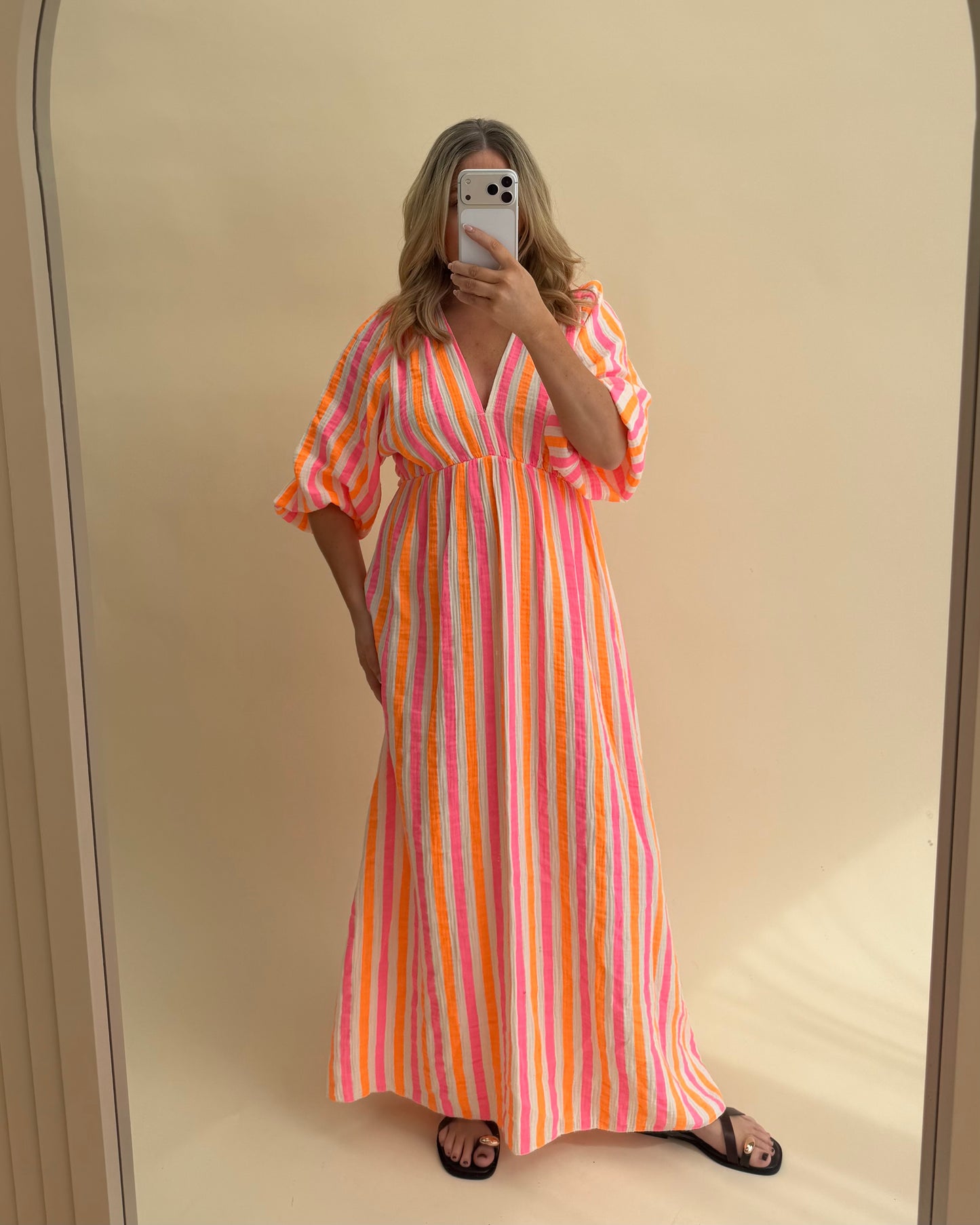 STRIPE CHEESECLOTH COTTON DRESS