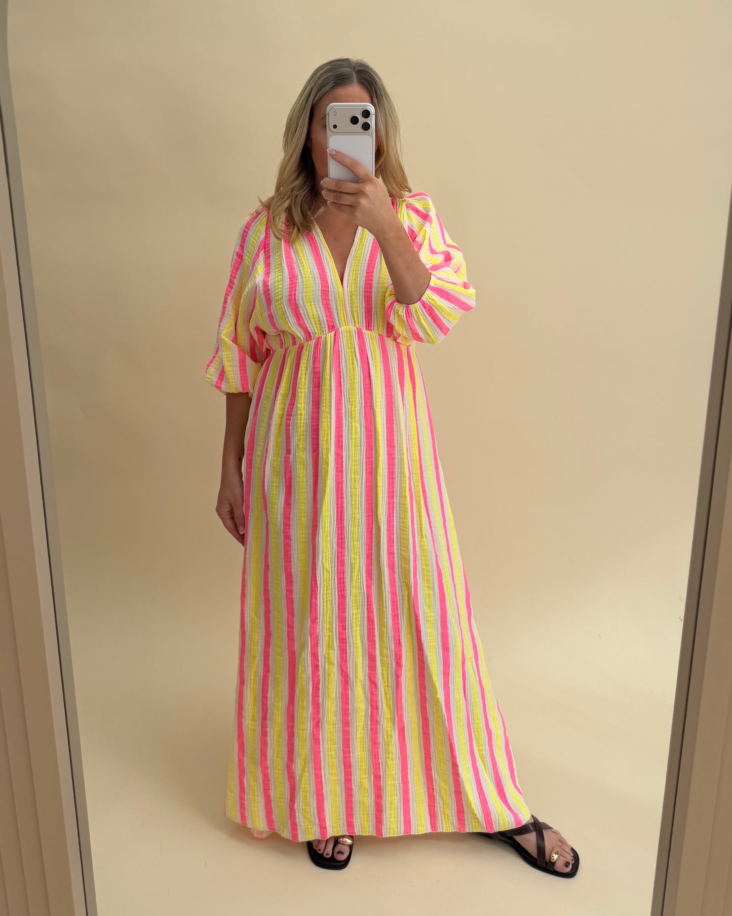 STRIPE CHEESECLOTH COTTON DRESS