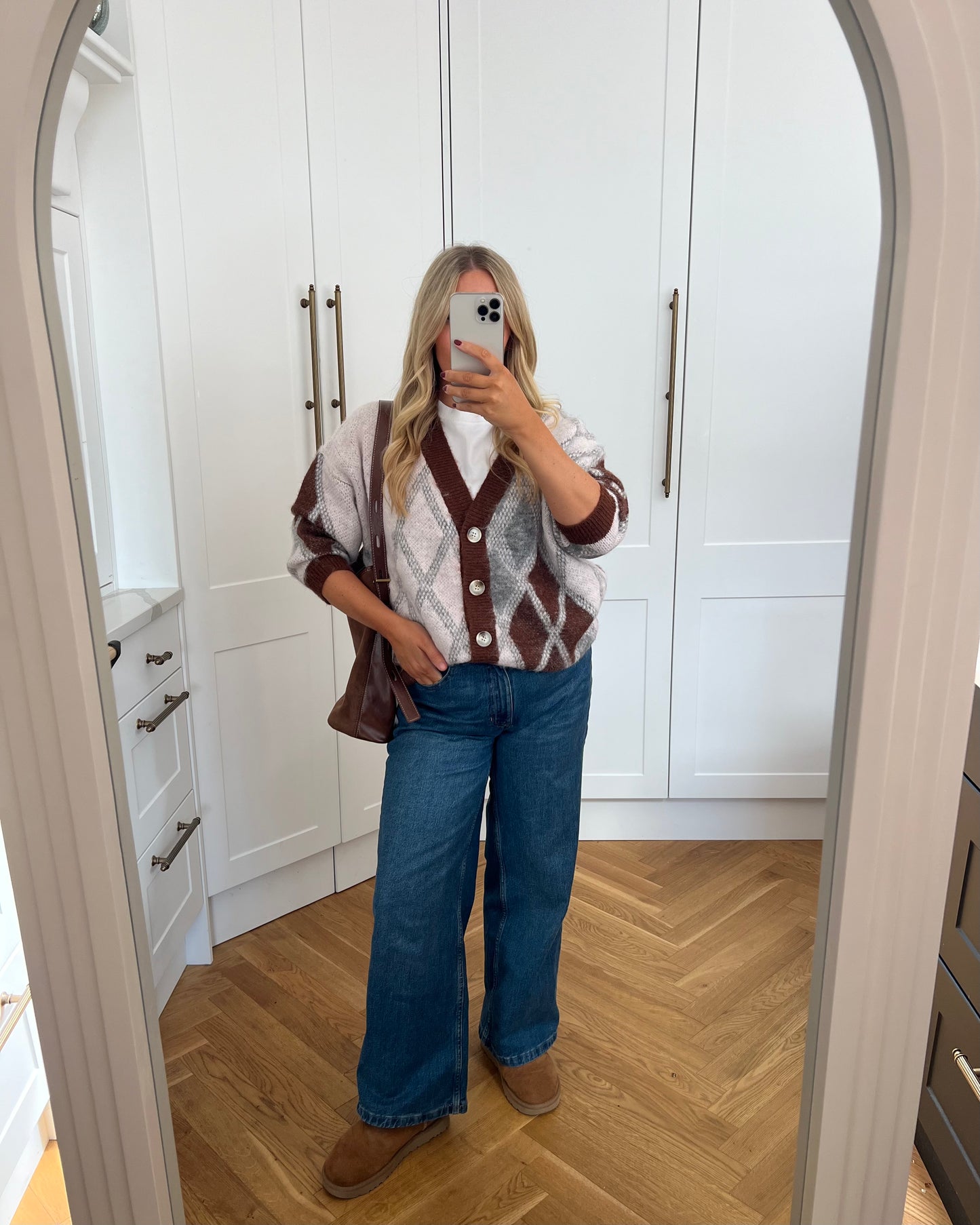 DIAMOND WOOL BLEND COFFEE CARDIGAN