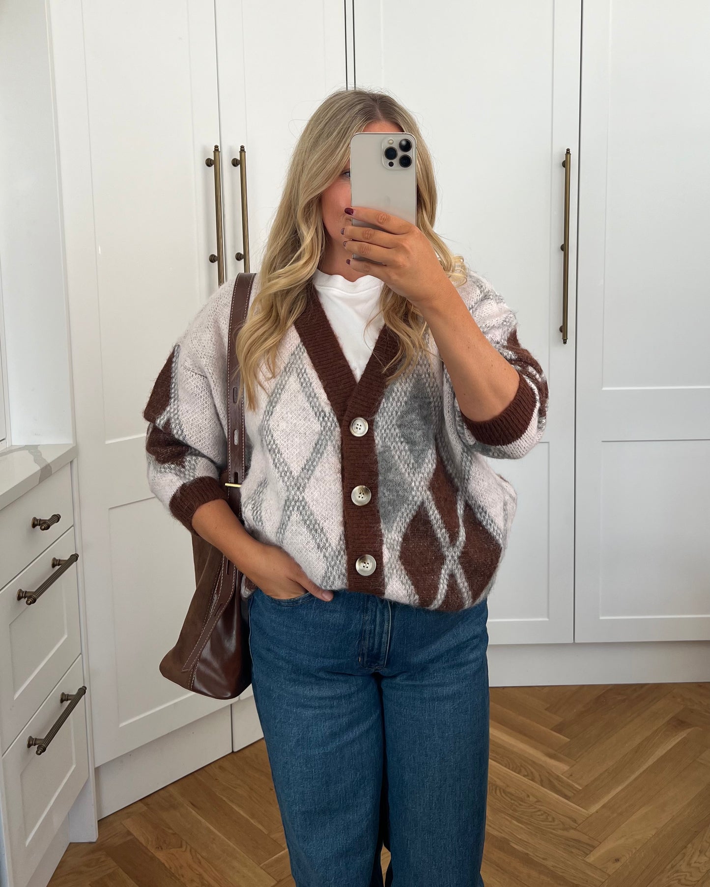 DIAMOND WOOL BLEND COFFEE CARDIGAN