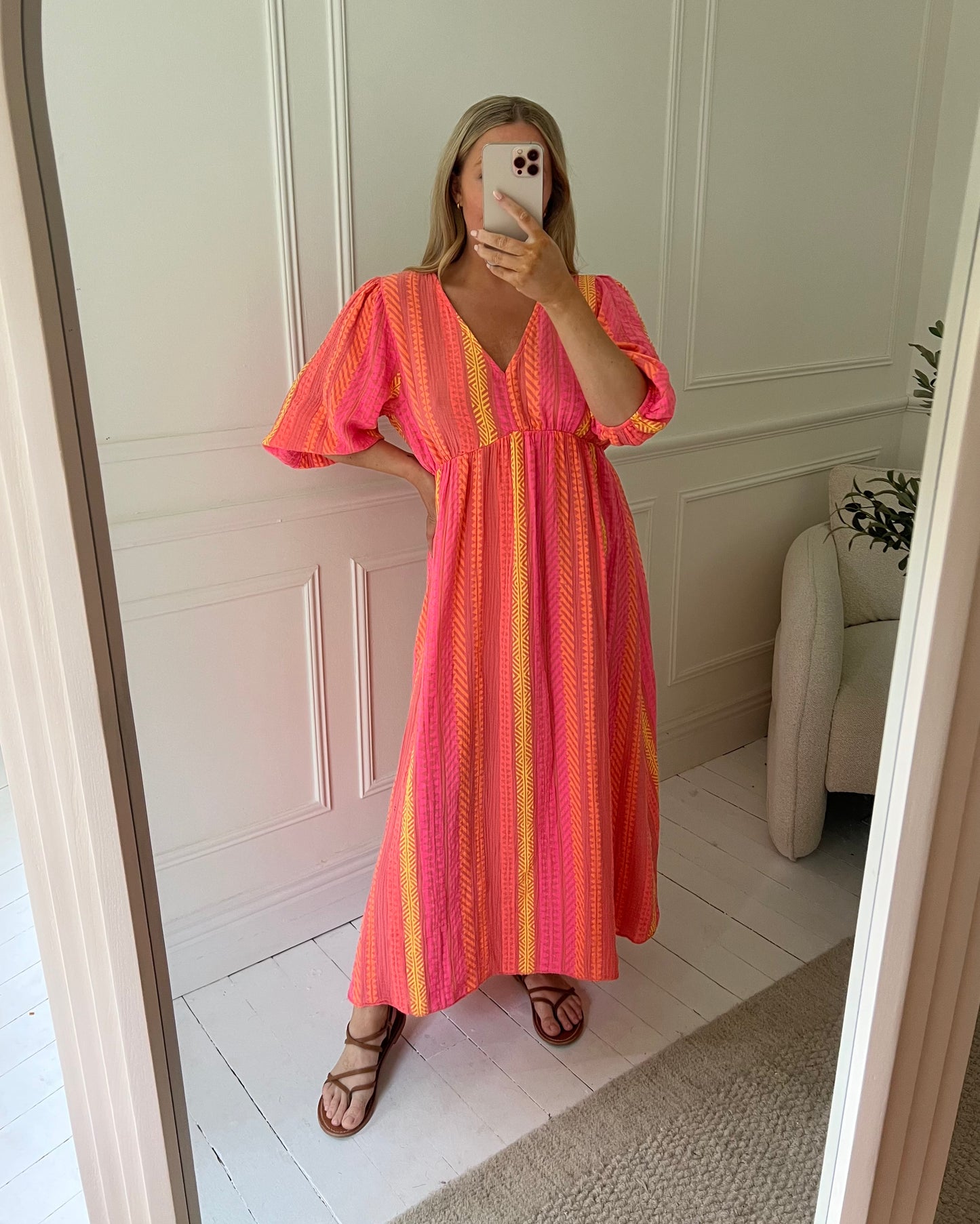 GEOMETRIC PRINT CHEESECLOTH COTTON DRESS
