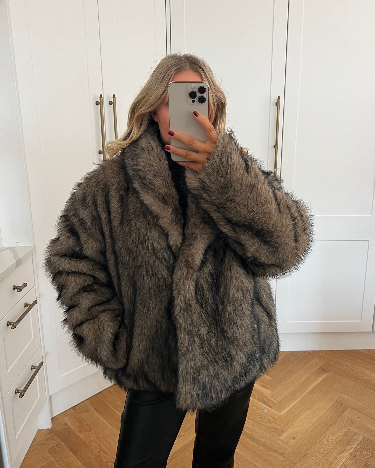 MIXED BROWN FAUX FUR CROPPED JACKET