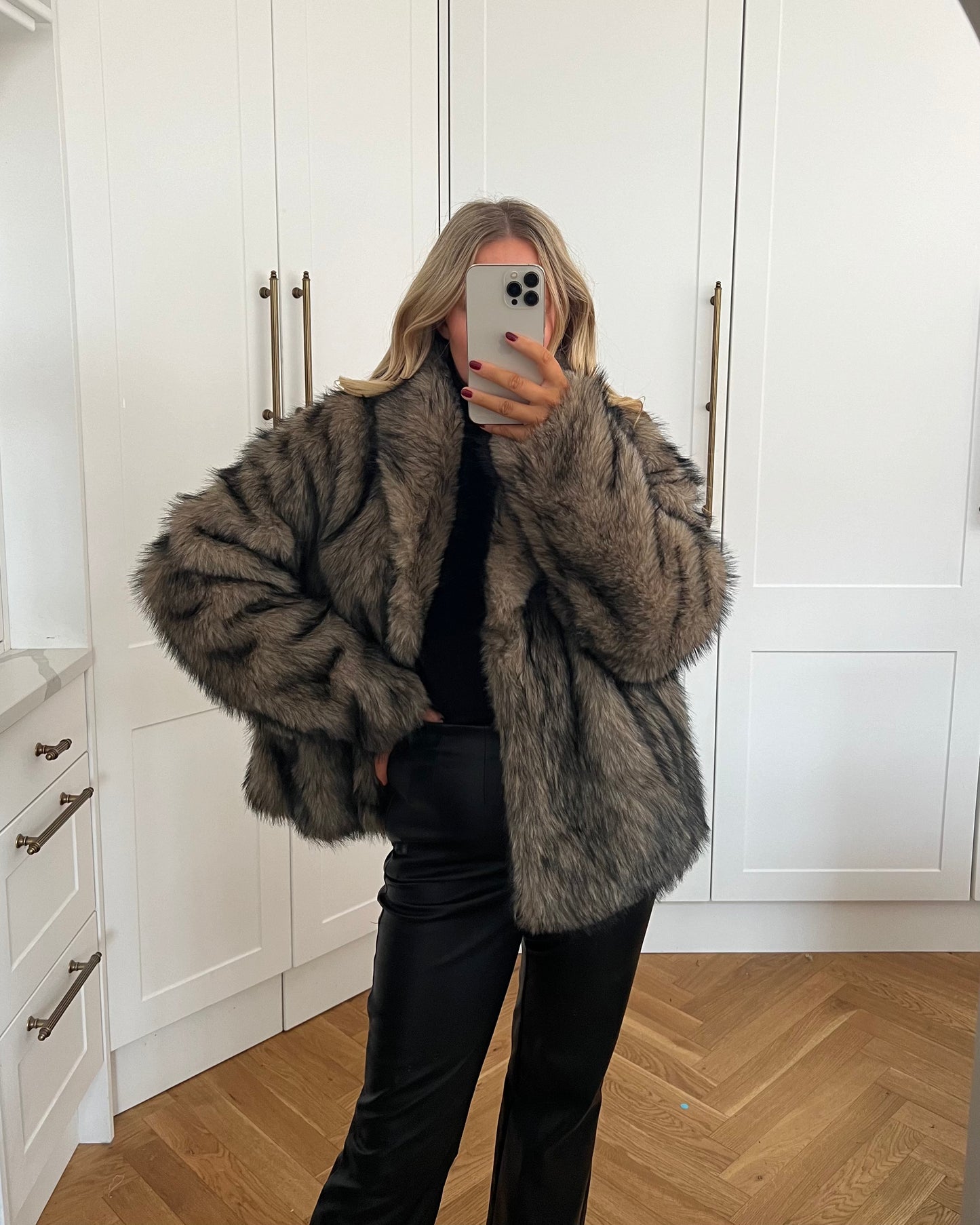MIXED BROWN FAUX FUR CROPPED JACKET