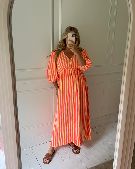 STRIPE CHEESECLOTH COTTON DRESS