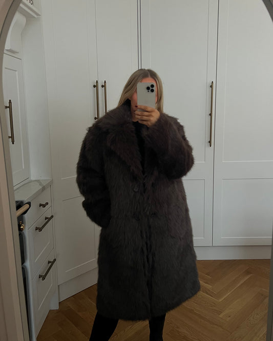 CHOCOLATE LUXE FAUX FUR DARK BROWN LONG COAT