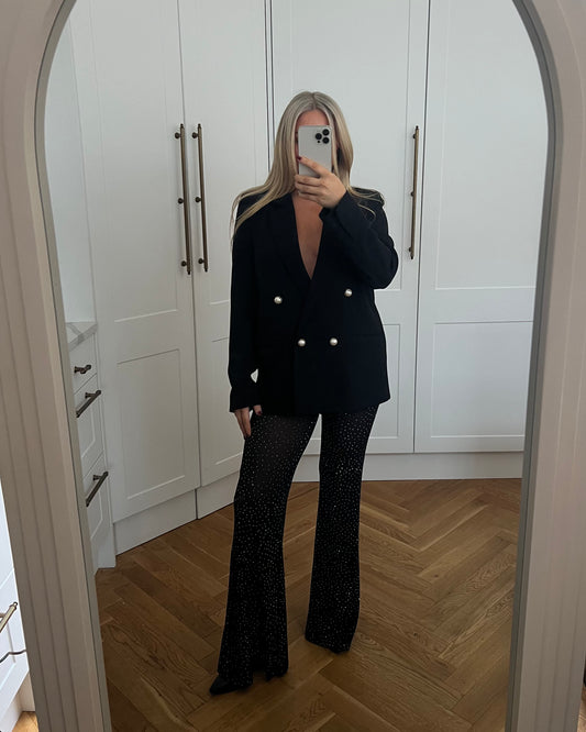 DIAMANTE MESH FLARE TROUSERS