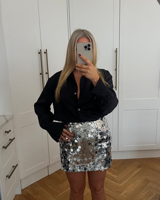 SEQUIN MINI SKIRT - SILVER