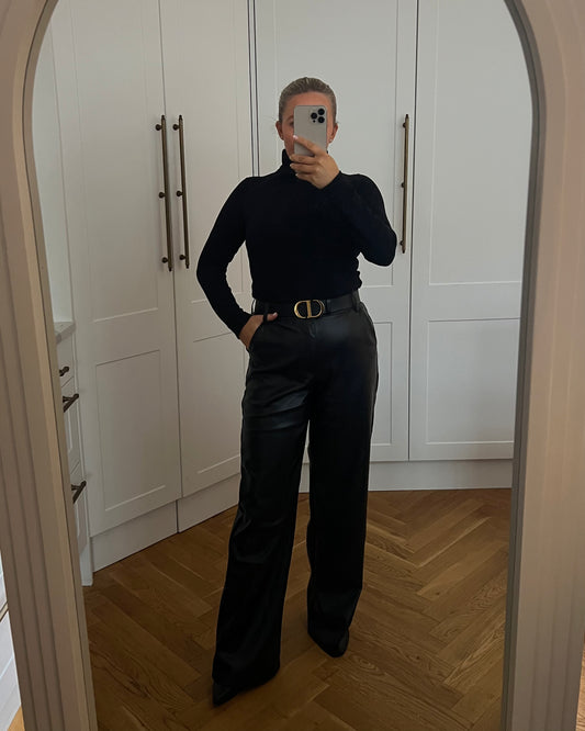 FAUX LEATHER WIDE LEG TROUSERS