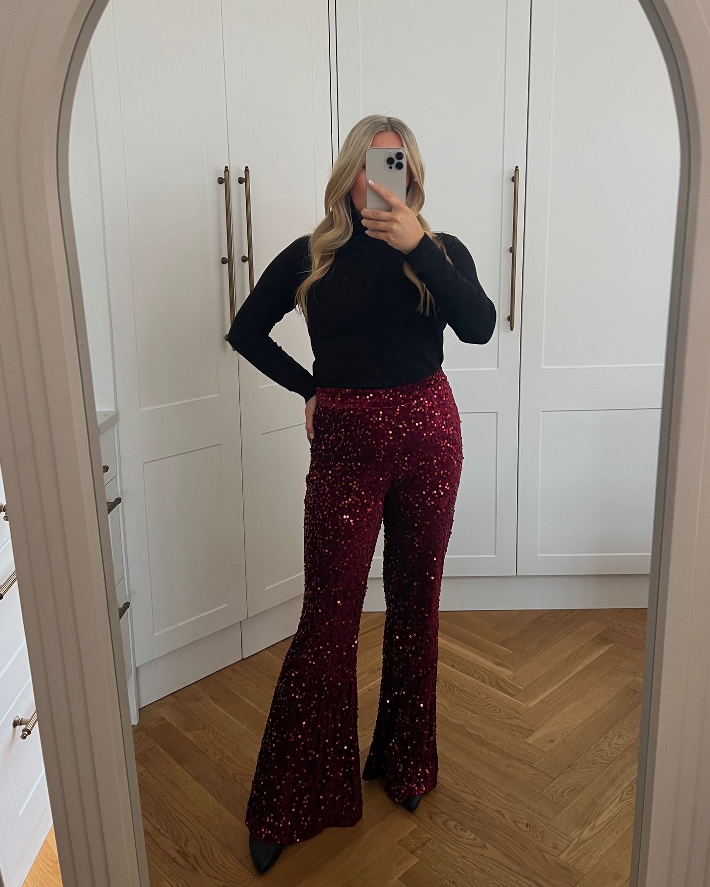 VELVET SEQUIN FLARES - BURGUNDY