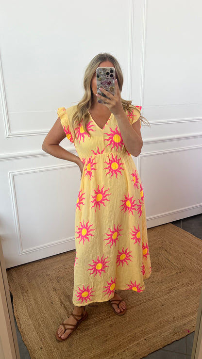 SUMMER SOLSTICE CHEESECLOTH DRESS FRILL SLEEVES