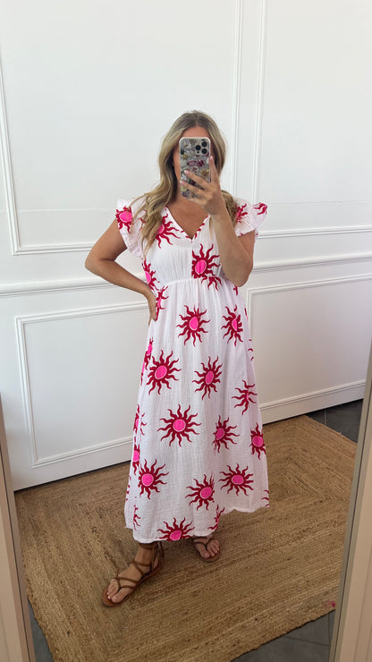 SUMMER SOLSTICE CHEESECLOTH DRESS FRILL SLEEVES