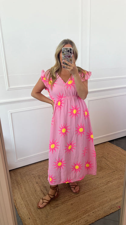 SUMMER SOLSTICE CHEESECLOTH DRESS FRILL SLEEVES