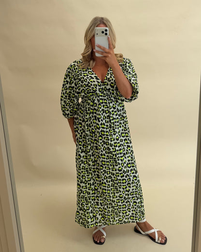 LEOPARD PRINT CHEESECLOTH DRESS WITH SLEEVES