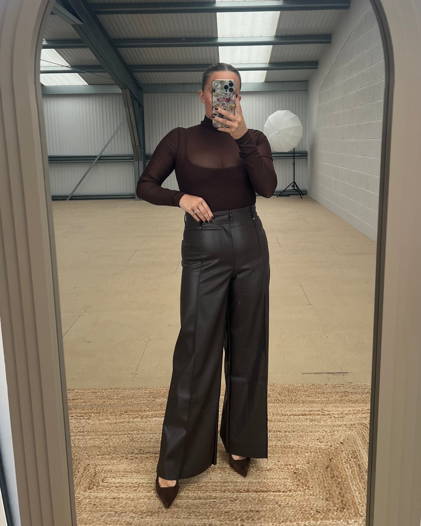 WIDE LEG FAUX LEATHER TROUSERS
