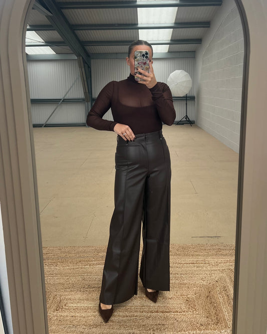 WIDE LEG FAUX LEATHER TROUSERS