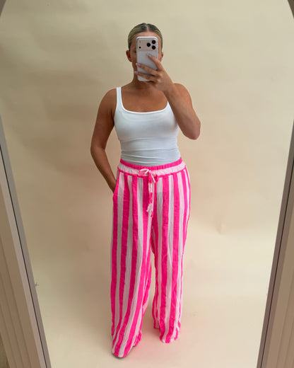 STRIPE CHEESECLOTH COTTON TROUSERS