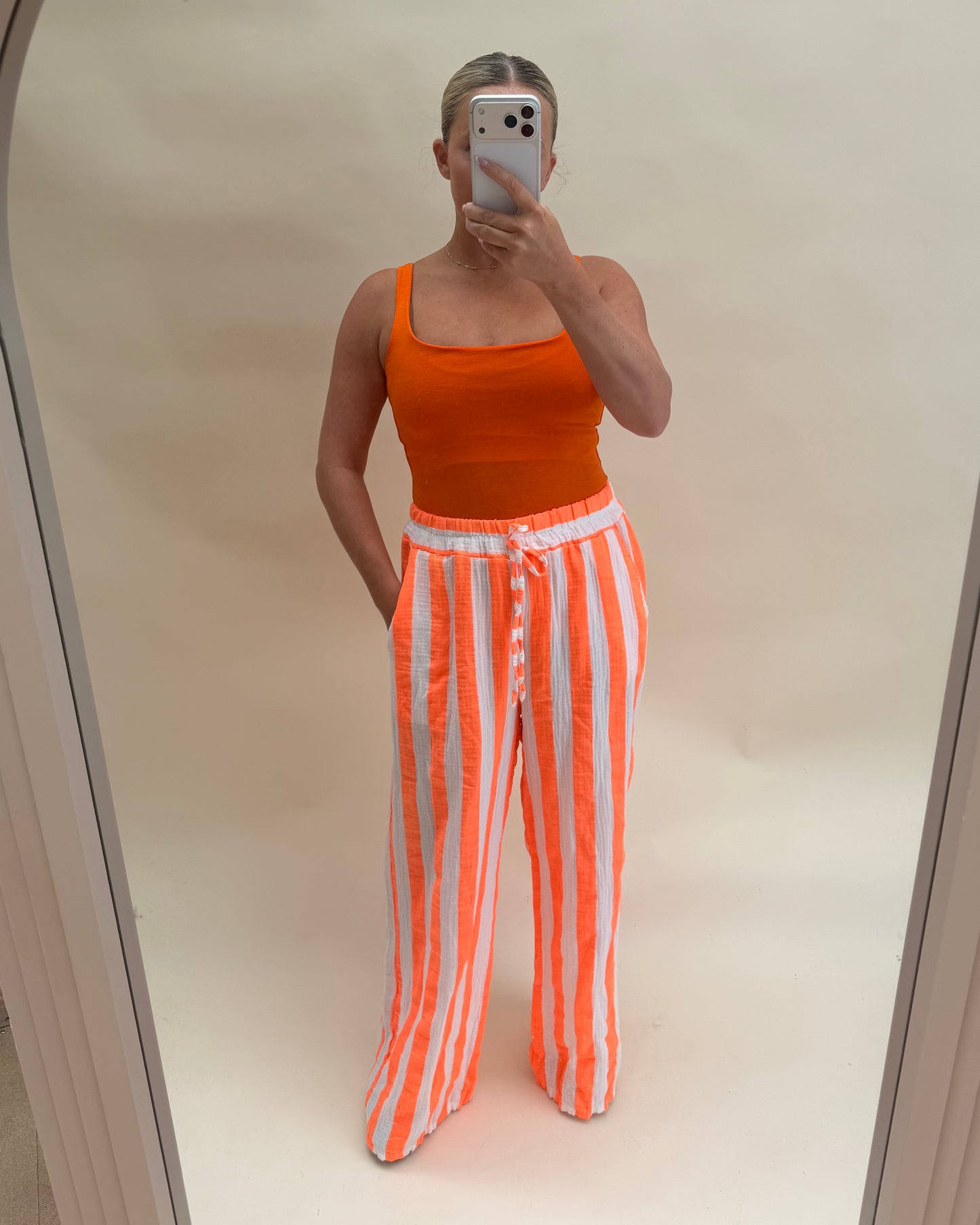 STRIPE CHEESECLOTH COTTON TROUSERS