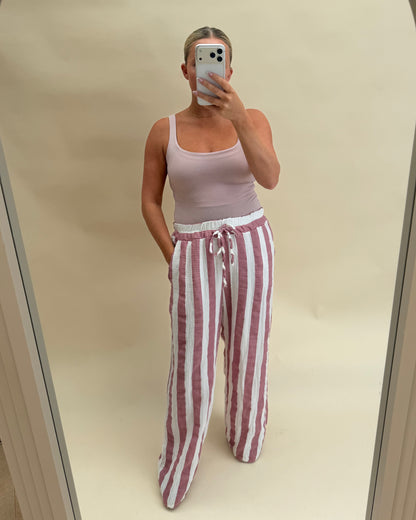 STRIPE CHEESECLOTH COTTON TROUSERS