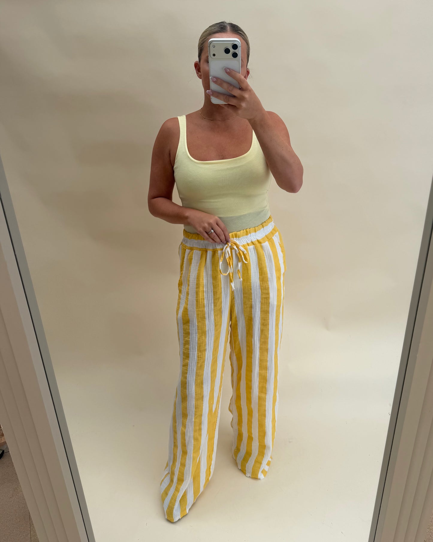 STRIPE CHEESECLOTH COTTON TROUSERS