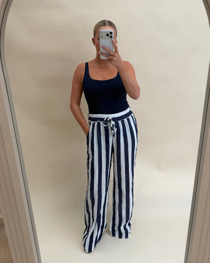 STRIPE CHEESECLOTH COTTON TROUSERS