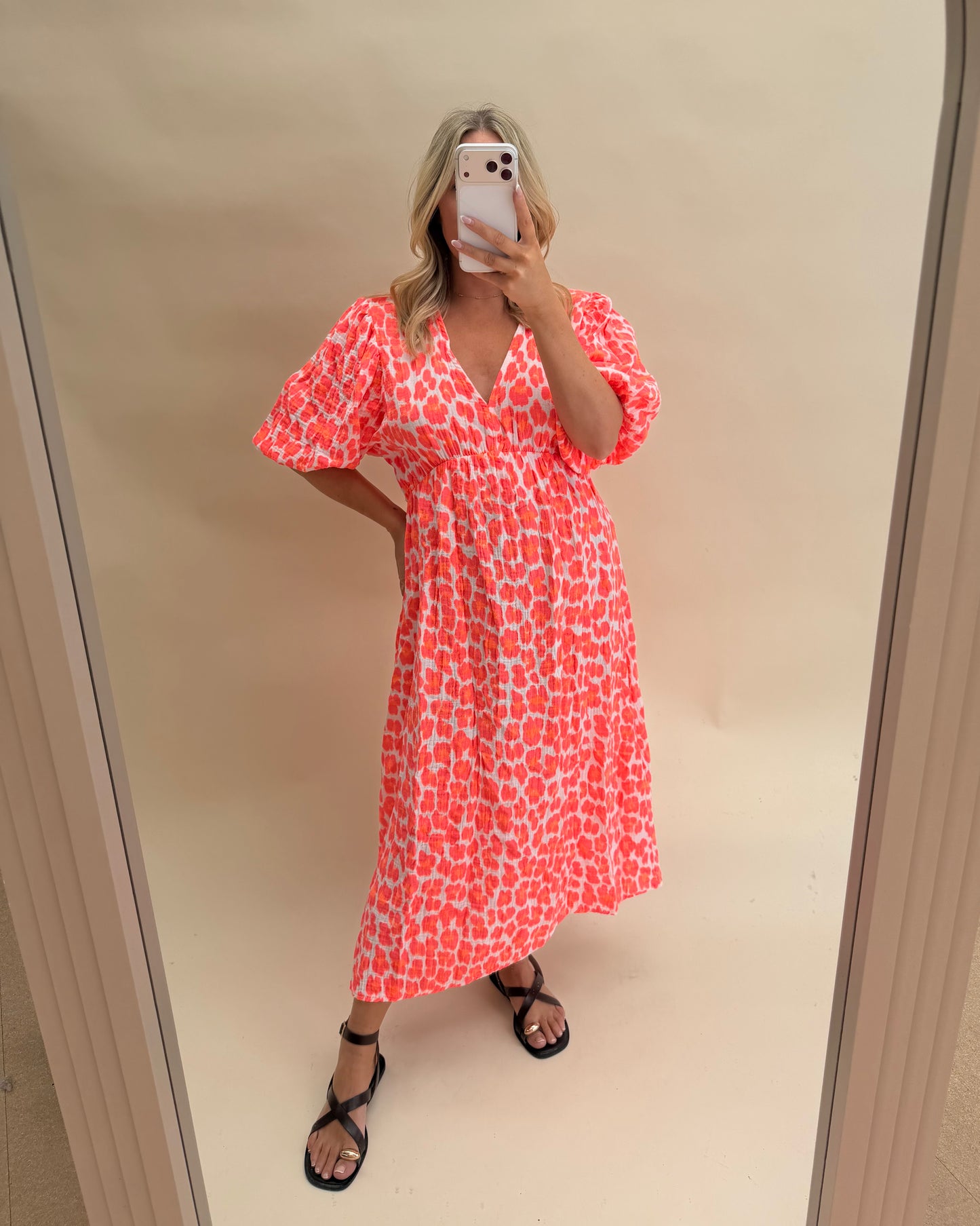 LEOPARD PRINT CHEESECLOTH DRESS WITH SLEEVES