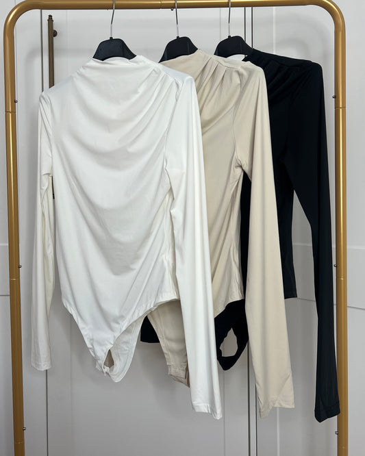 RUCHED SHOULDER BODYSUIT