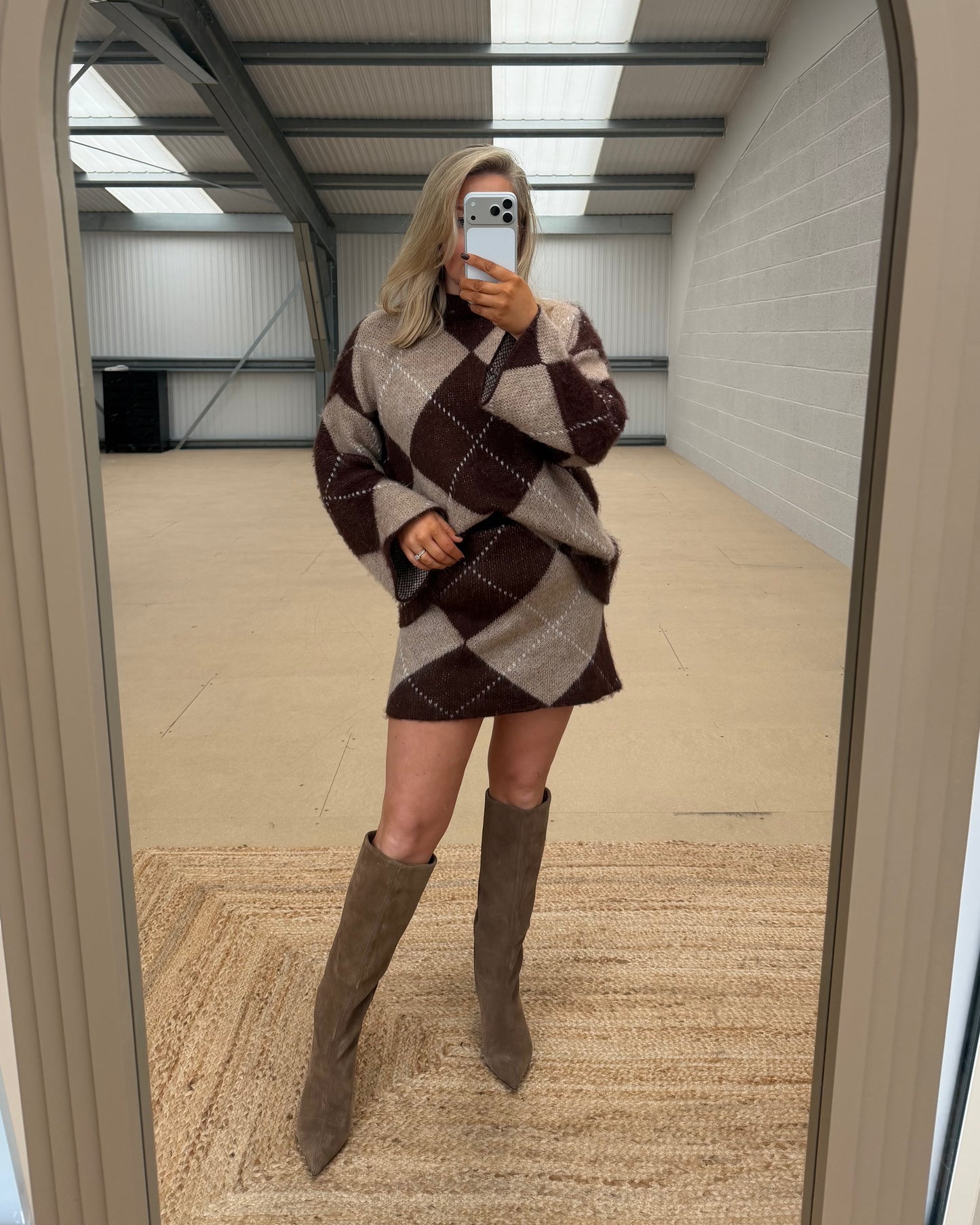 ARGYLE KNITTED CO-ORD SKIRT & JUMPER SET